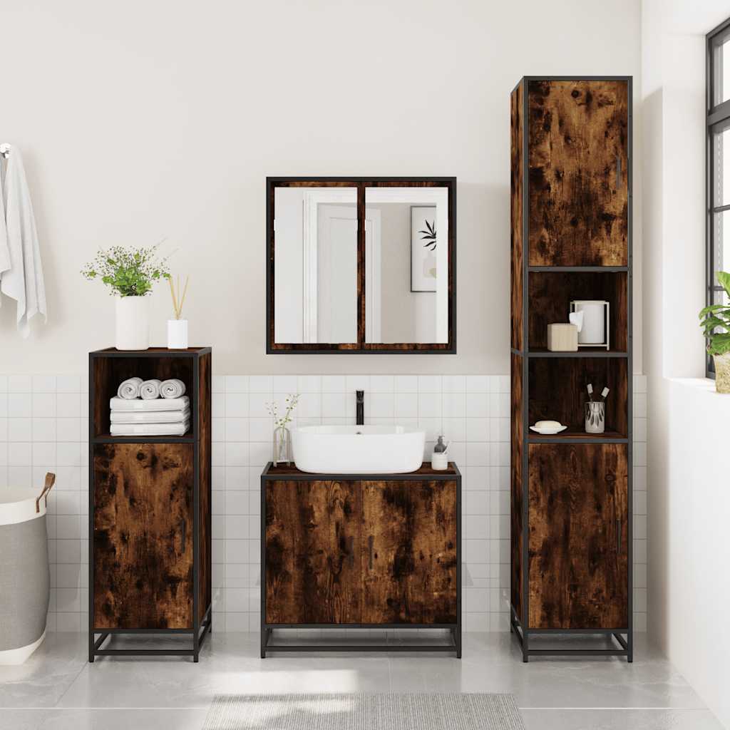 Ensemble de meubles de salle de bain 3 pcs Chêne fumé