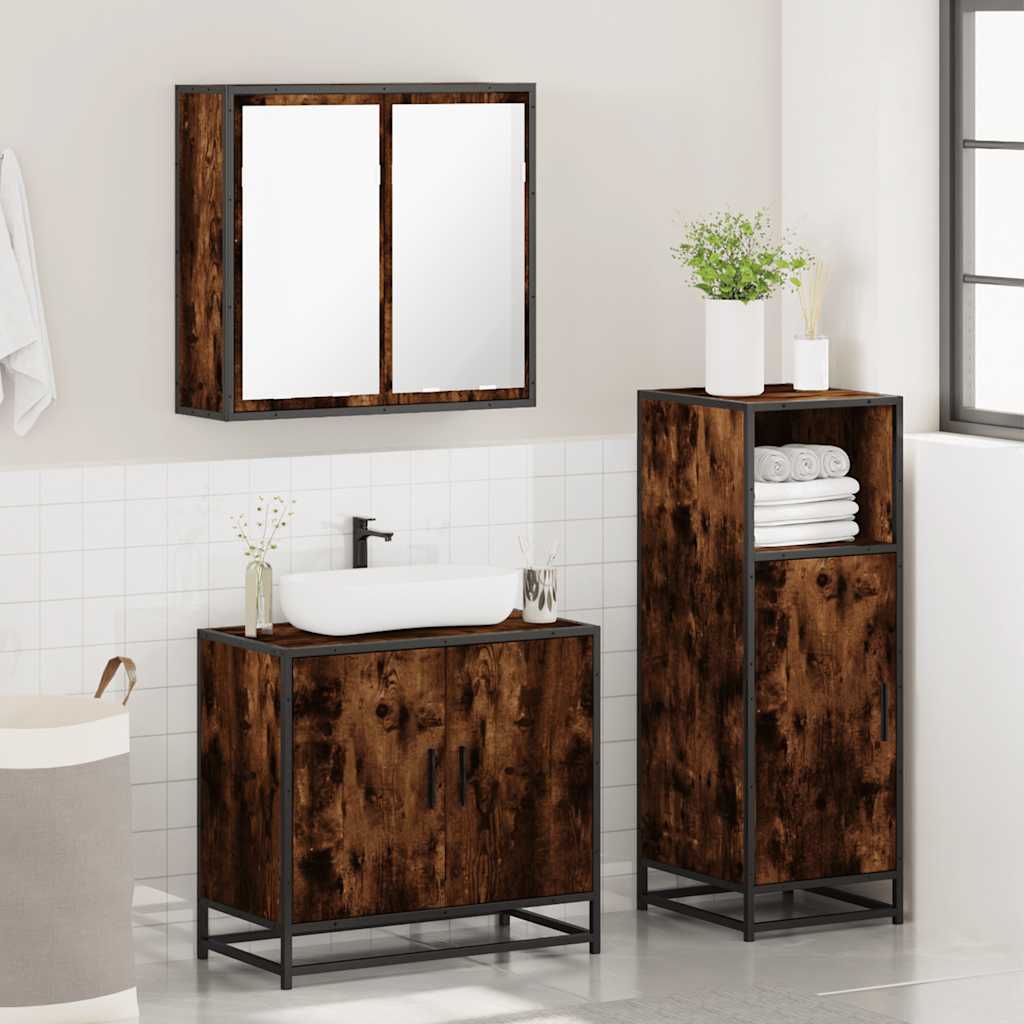 Ensemble de meubles de salle de bain 3 pcs Chêne fumé