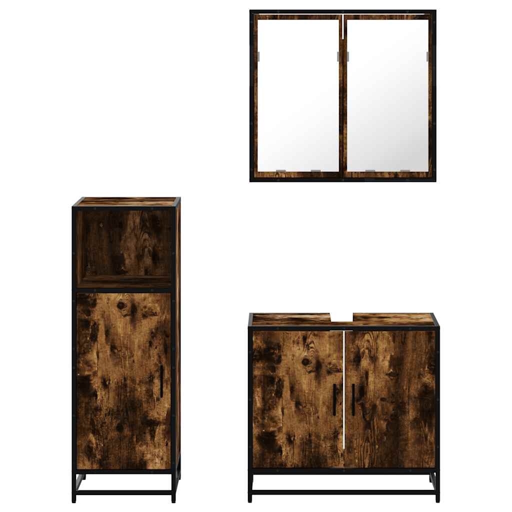 Ensemble de meubles de salle de bain 3 pcs Chêne fumé