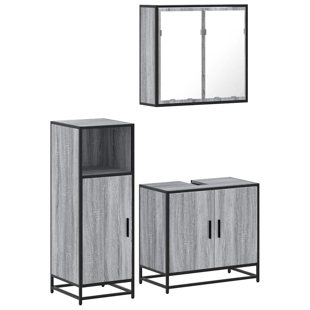 Ensemble de meubles de salle de bain 3 pcs Sonoma gris