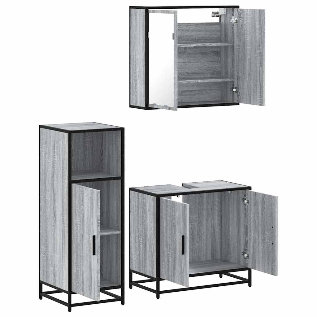 Ensemble de meubles de salle de bain 3 pcs Sonoma gris
