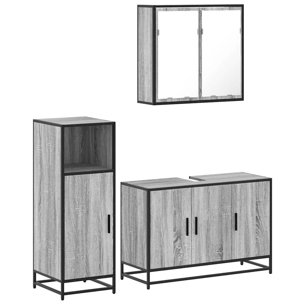 Ensemble de meubles de salle de bain 3 pcs Sonoma gris