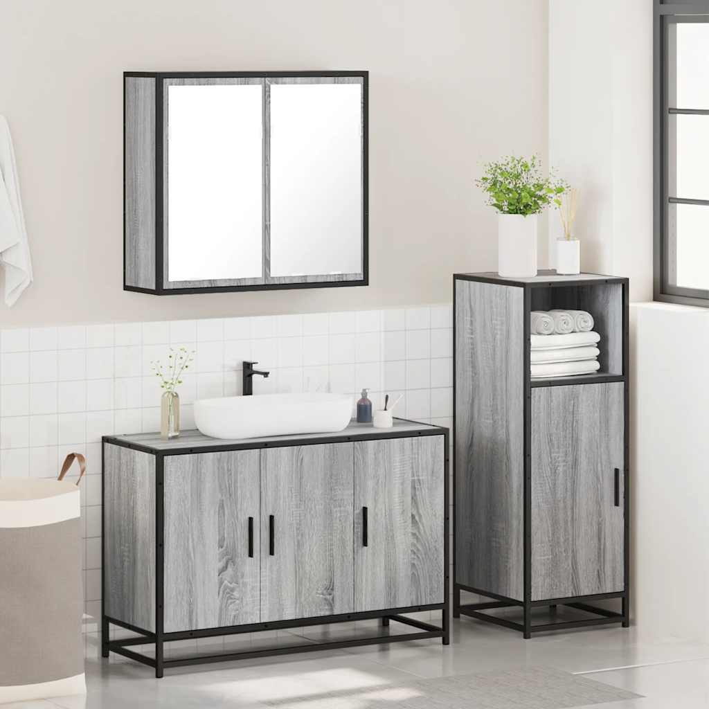 Ensemble de meubles de salle de bain 3 pcs Sonoma gris