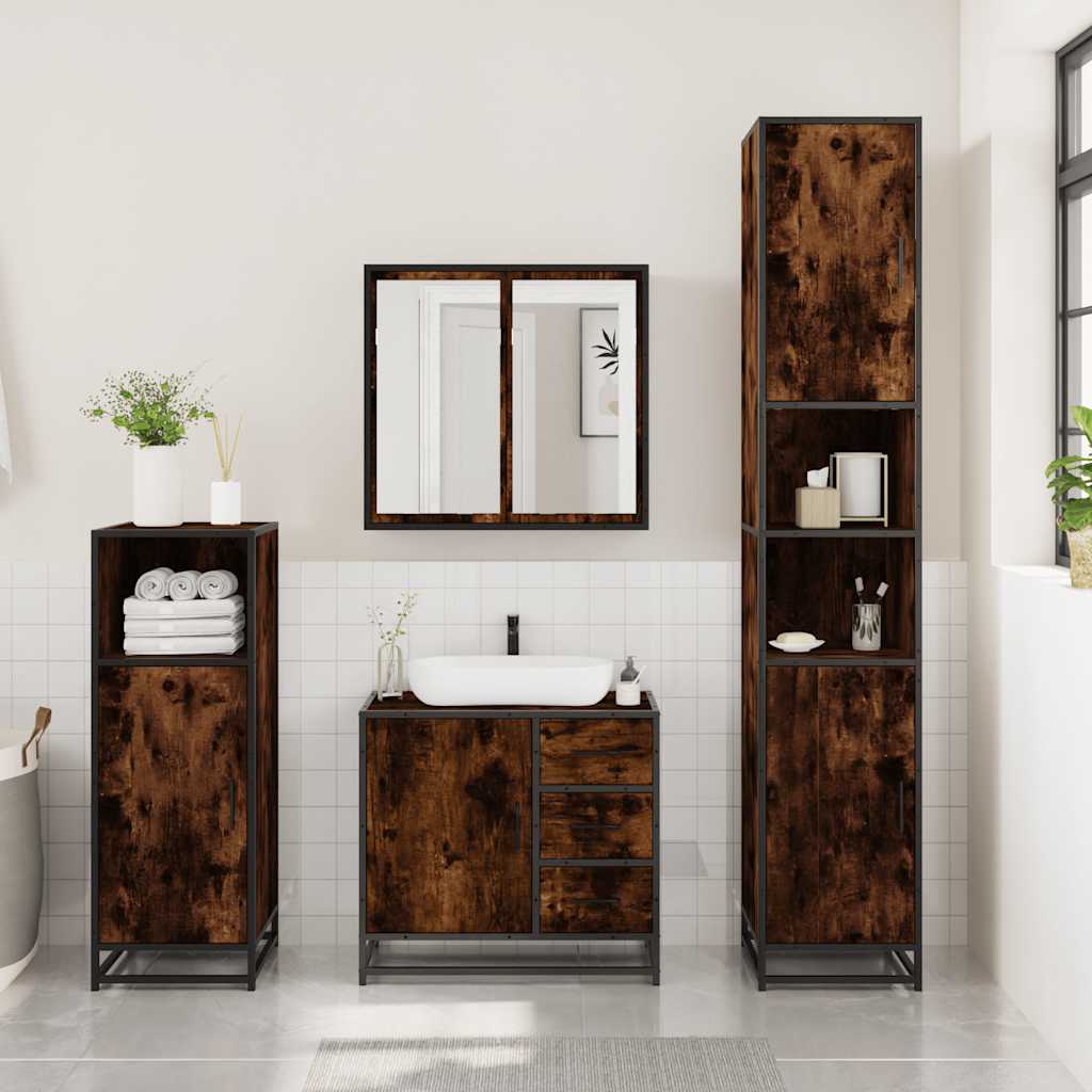 Ensemble de meubles de salle de bain 3 pcs Chêne fumé
