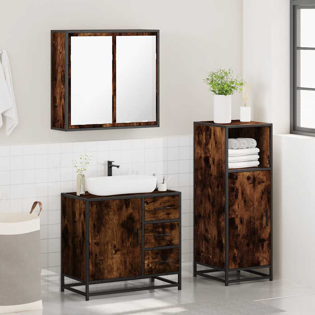 Ensemble de meubles de salle de bain 3 pcs Chêne fumé