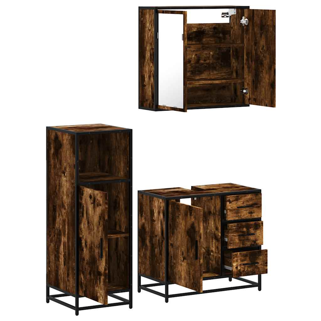 Ensemble de meubles de salle de bain 3 pcs Chêne fumé