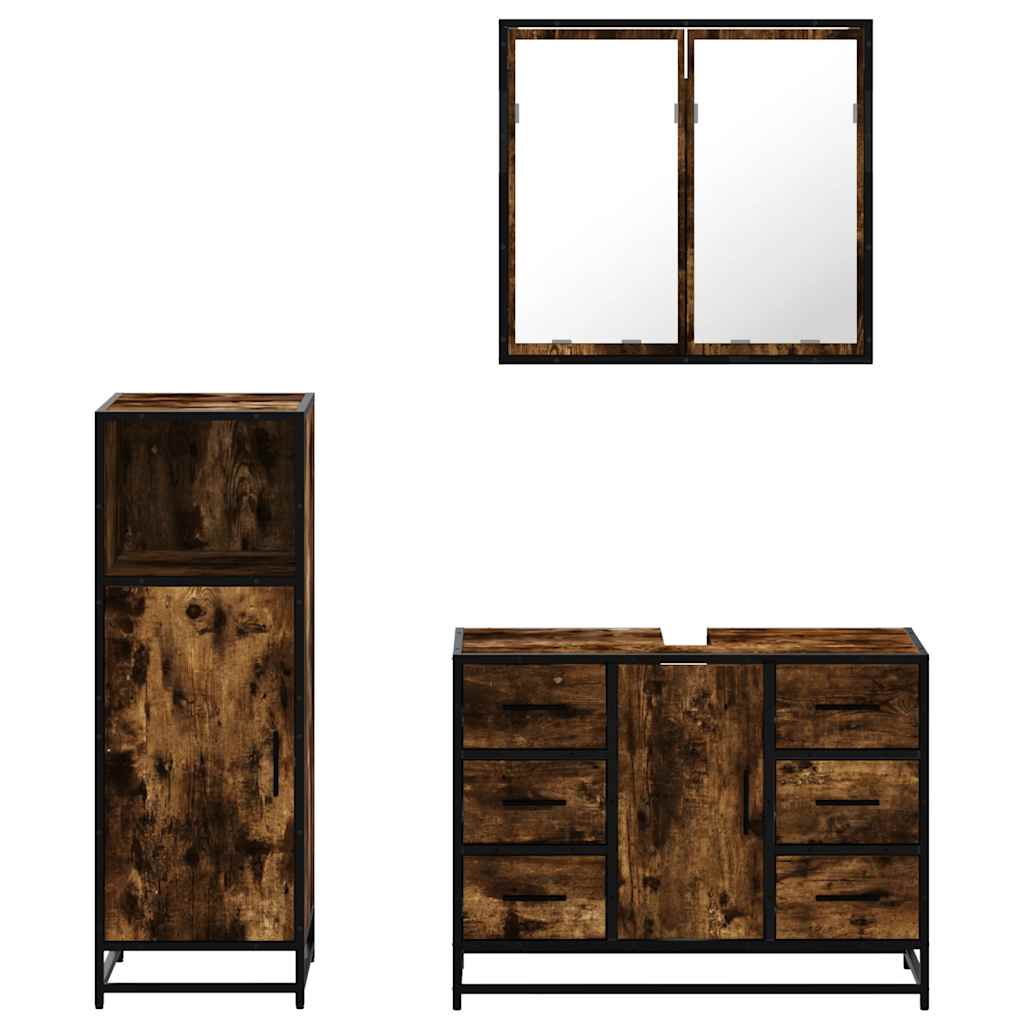 Ensemble de meubles de salle de bain 3 pcs Chêne fumé