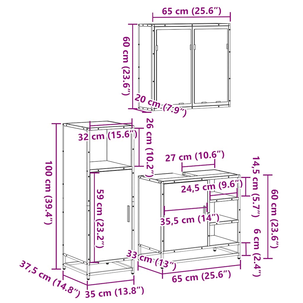Ensemble de meubles de salle de bain 3 pcs chêne sonoma