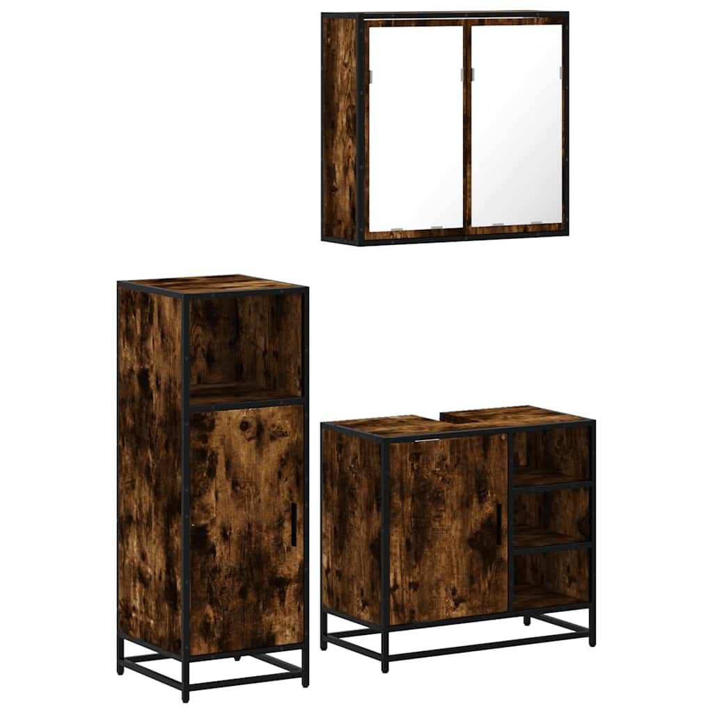 Ensemble de meubles de salle de bain 3 pcs Chêne fumé