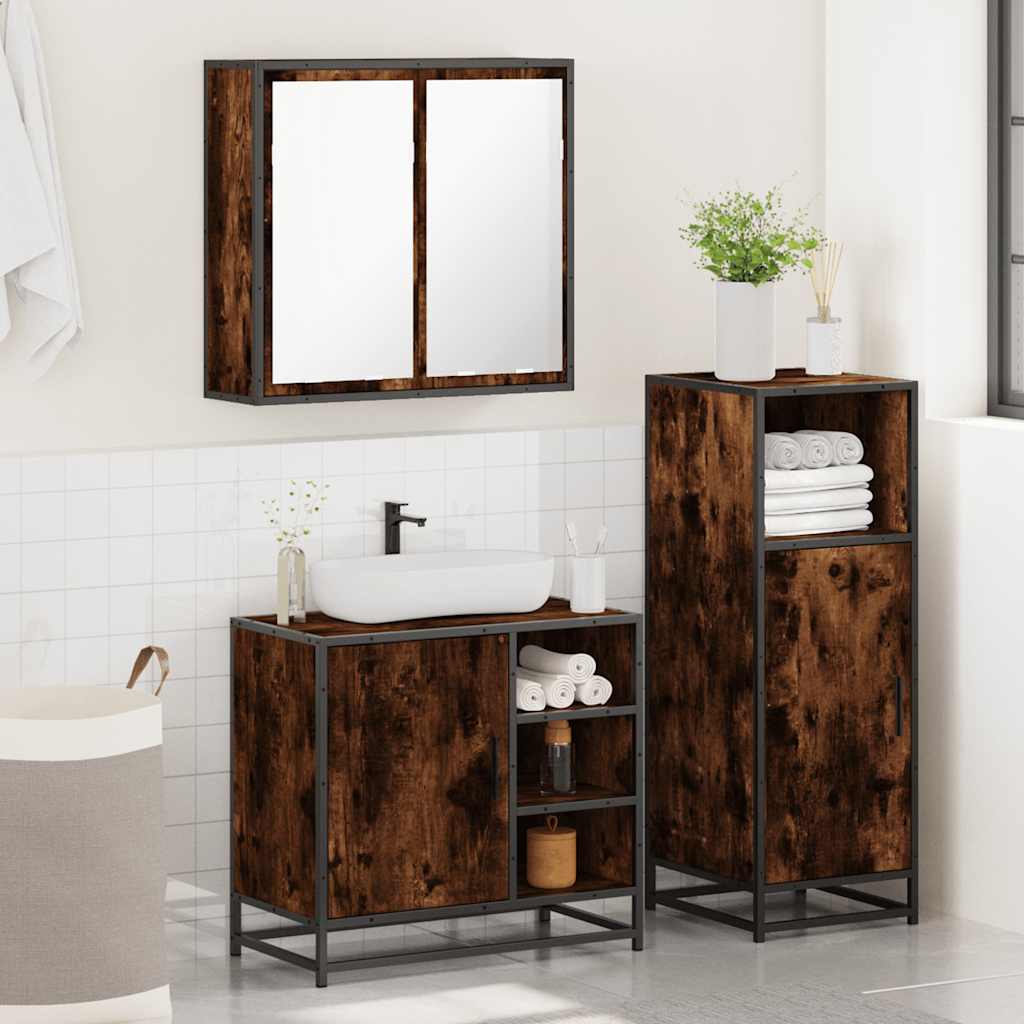Ensemble de meubles de salle de bain 3 pcs Chêne fumé