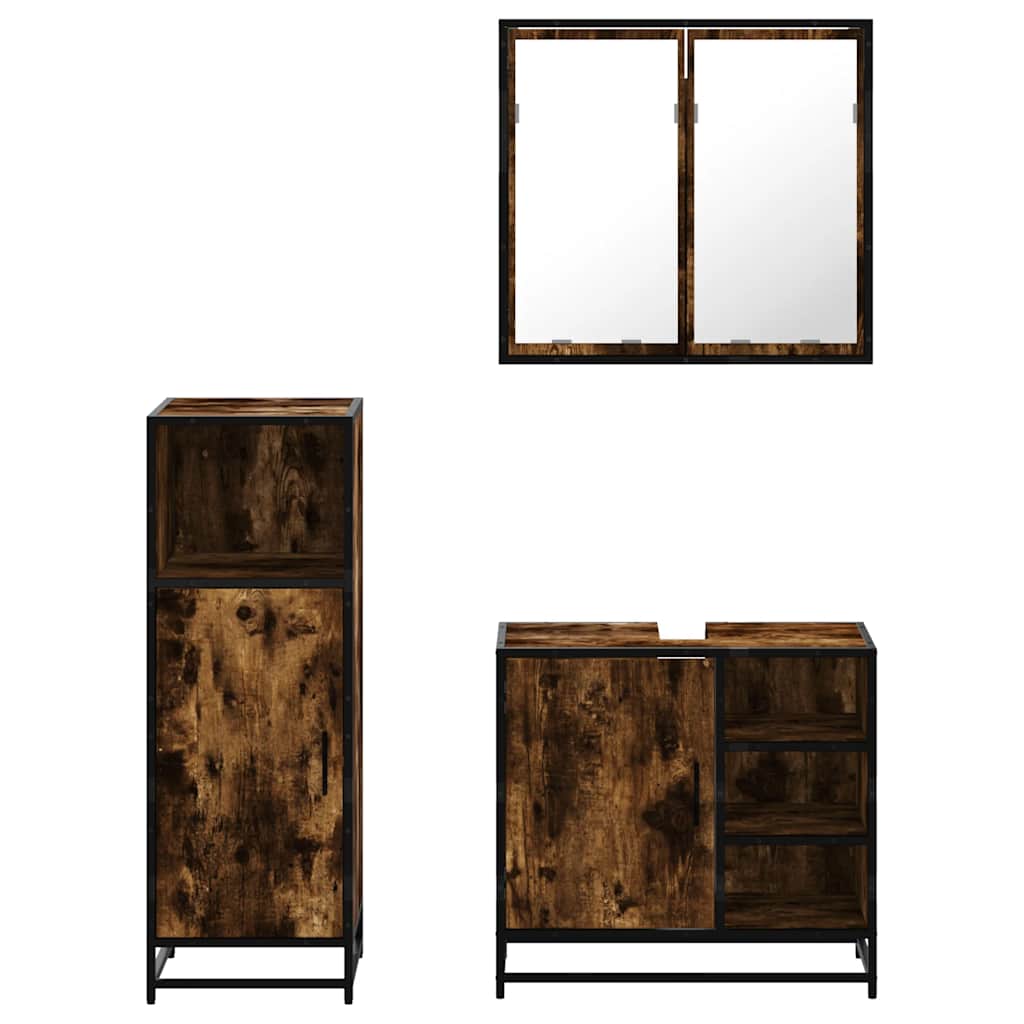 Ensemble de meubles de salle de bain 3 pcs Chêne fumé