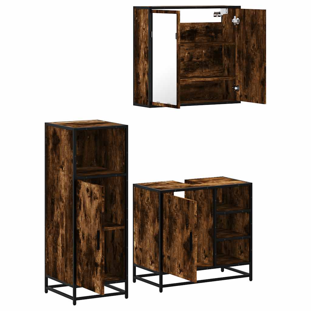 Ensemble de meubles de salle de bain 3 pcs Chêne fumé