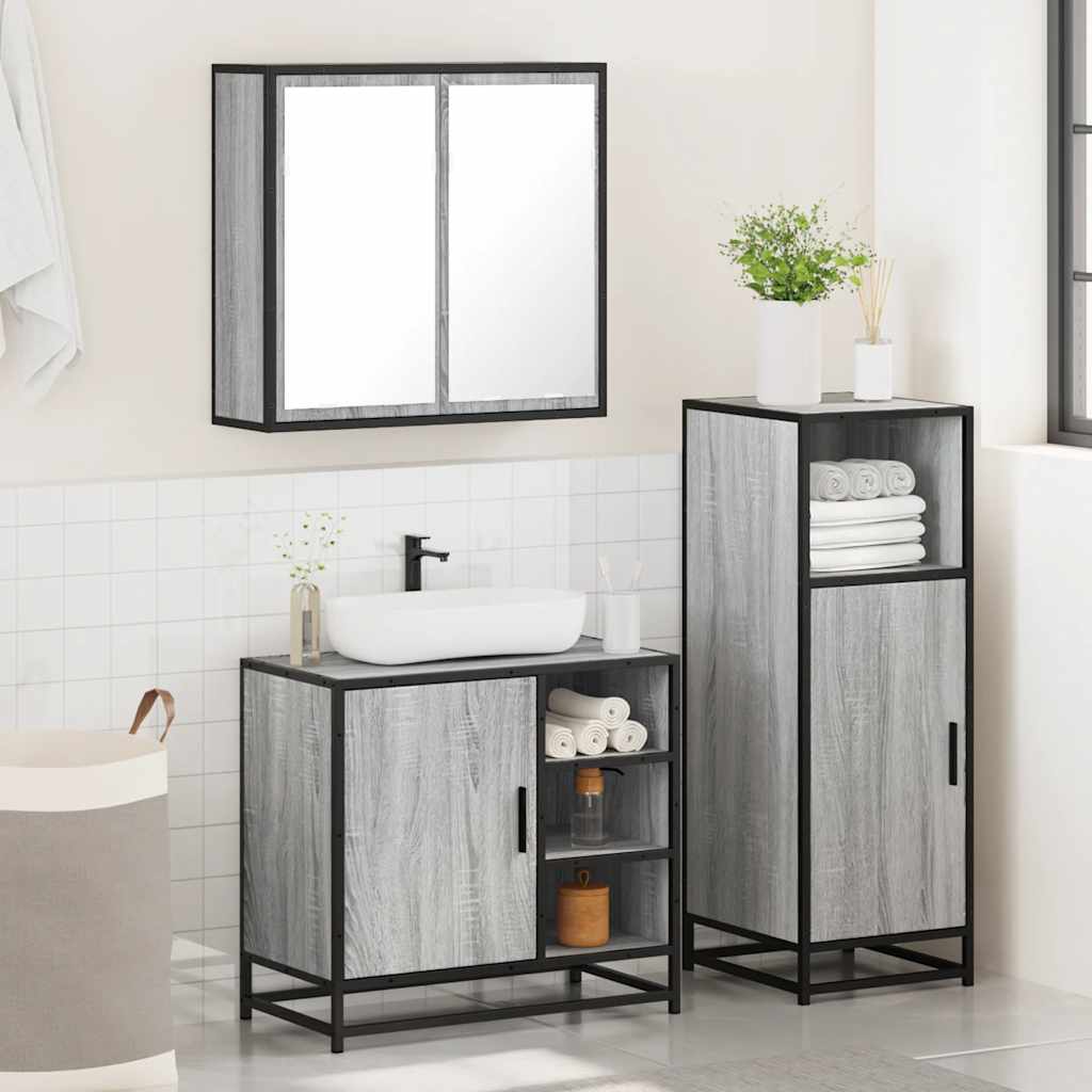Ensemble de meubles de salle de bain 3 pcs Sonoma gris