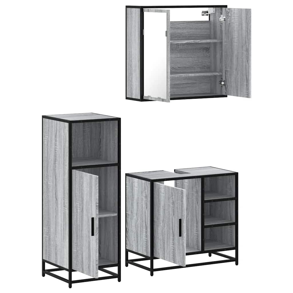Ensemble de meubles de salle de bain 3 pcs Sonoma gris