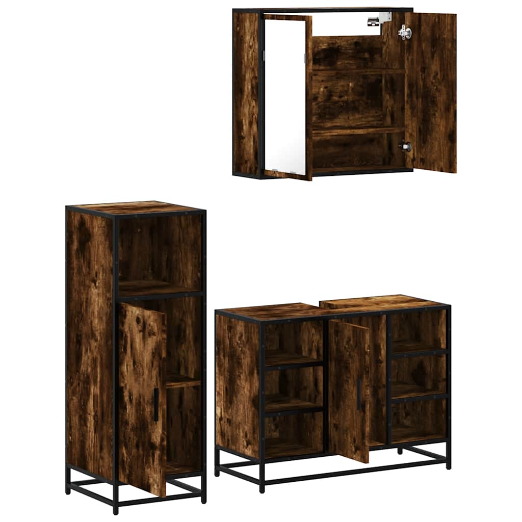 Ensemble de meubles de salle de bain 3 pcs Chêne fumé