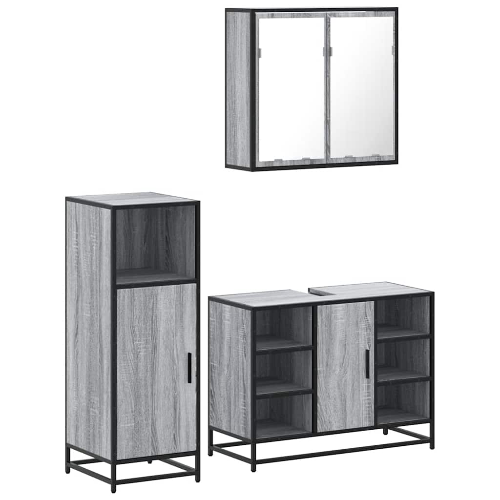 Ensemble de meubles de salle de bain 3 pcs Sonoma gris