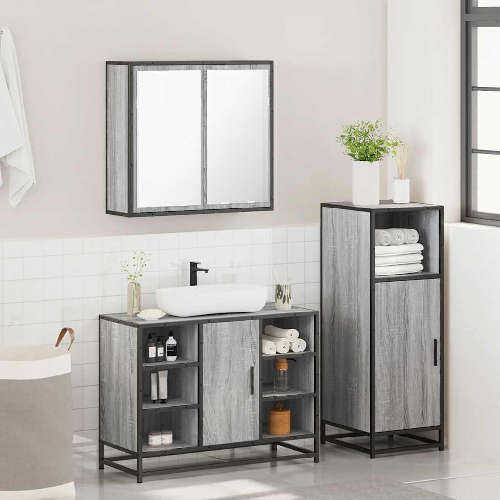 Ensemble de meubles de salle de bain 3 pcs Sonoma gris