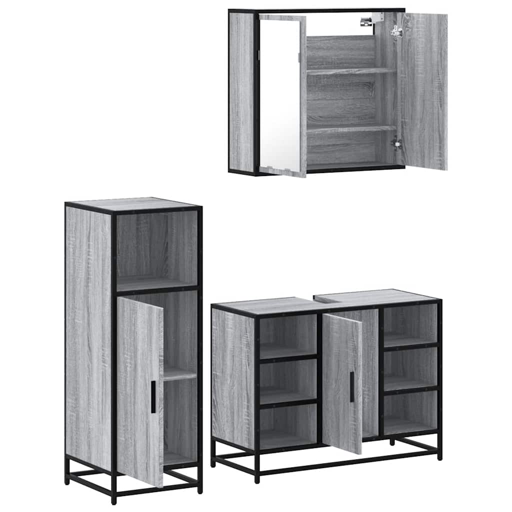 Ensemble de meubles de salle de bain 3 pcs Sonoma gris