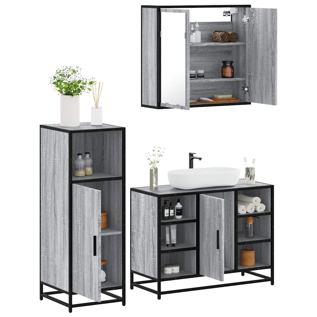 Ensemble de meubles de salle de bain 3 pcs Sonoma gris