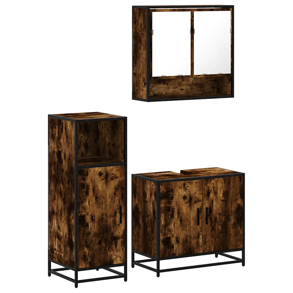Ensemble de meubles de salle de bain 3 pcs Chêne fumé