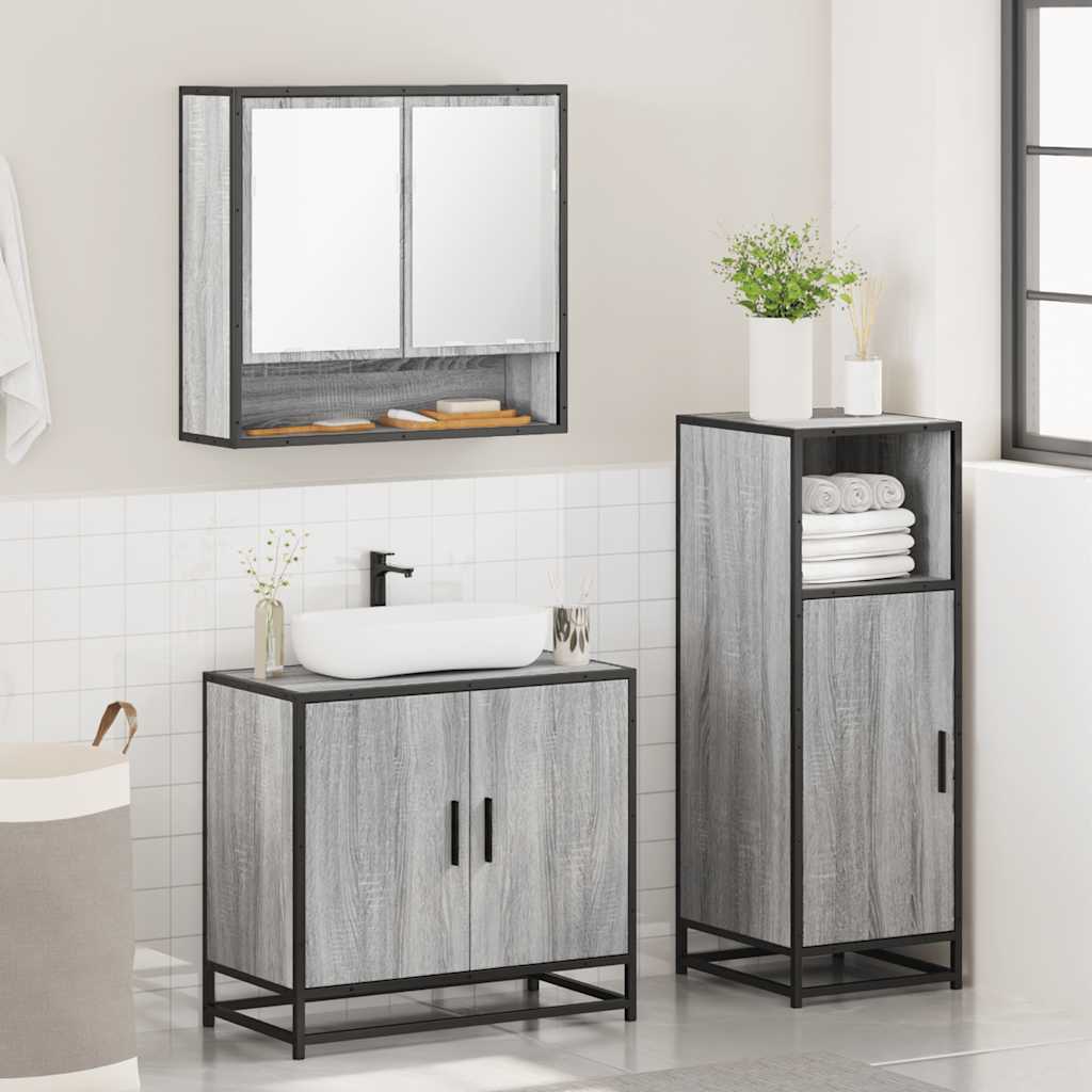 Ensemble de meubles de salle de bain 3 pcs Sonoma gris