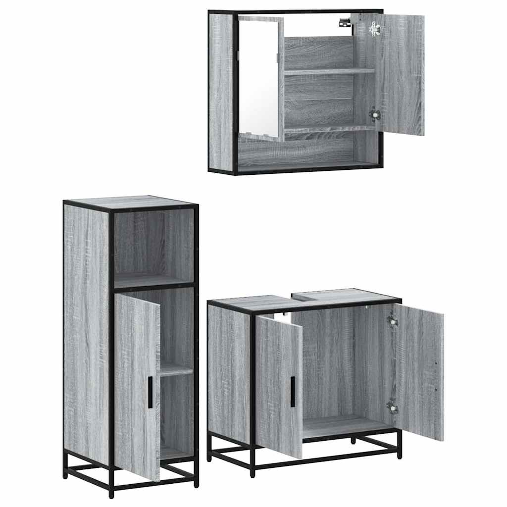 Ensemble de meubles de salle de bain 3 pcs Sonoma gris