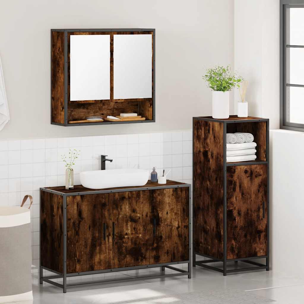 Ensemble de meubles de salle de bain 3 pcs Chêne fumé