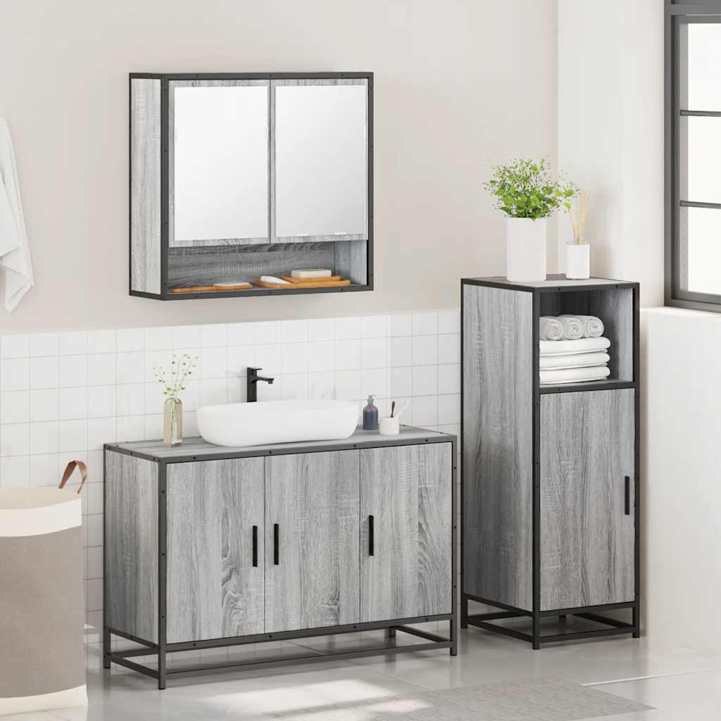 Ensemble de meubles de salle de bain 3 pcs Sonoma gris