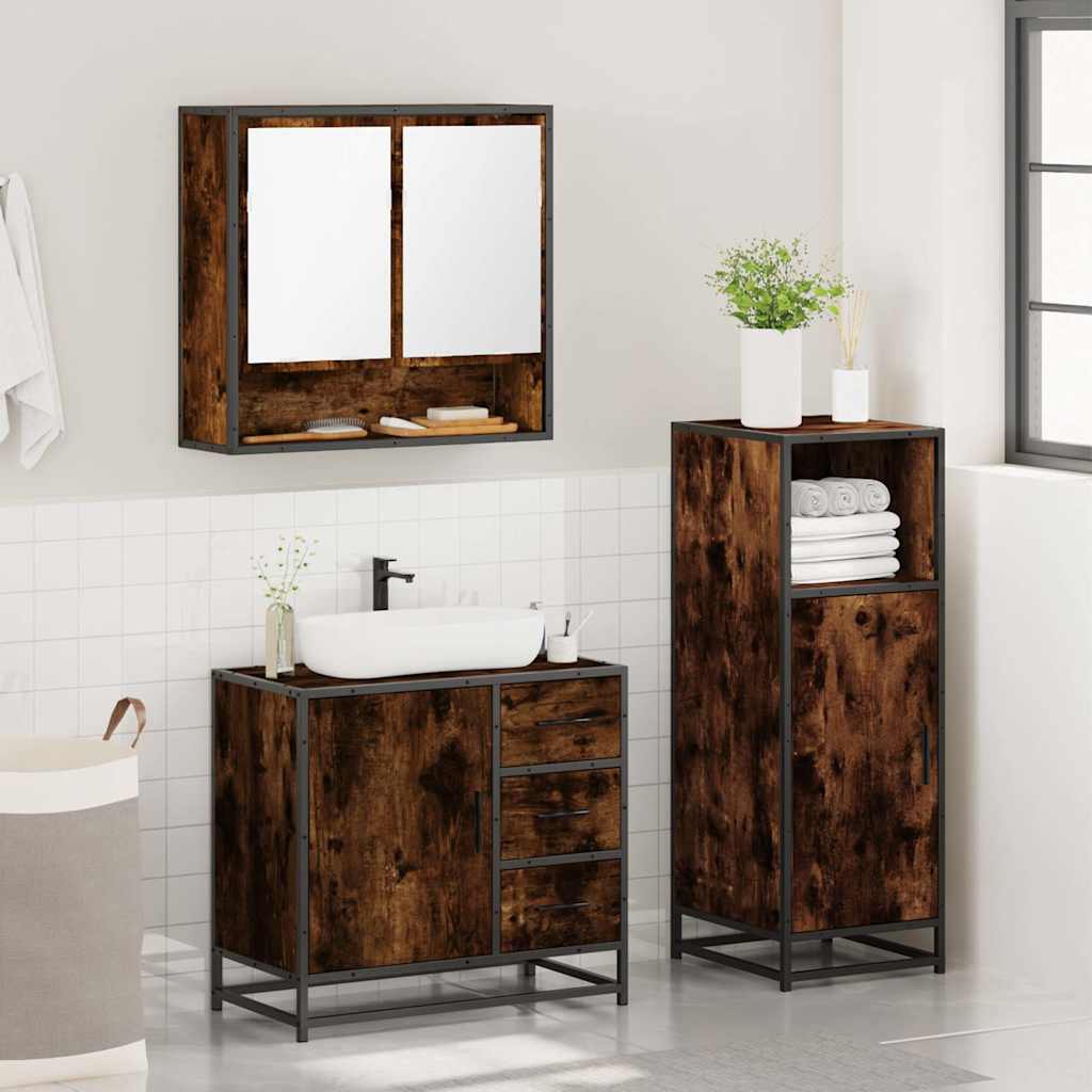 Ensemble de meubles de salle de bain 3 pcs Chêne fumé
