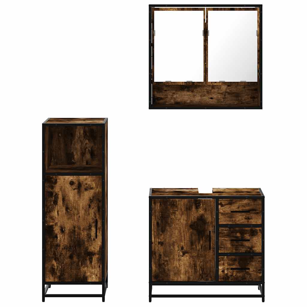 Ensemble de meubles de salle de bain 3 pcs Chêne fumé