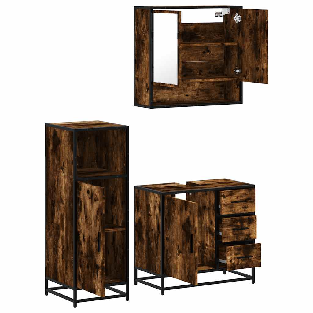 Ensemble de meubles de salle de bain 3 pcs Chêne fumé