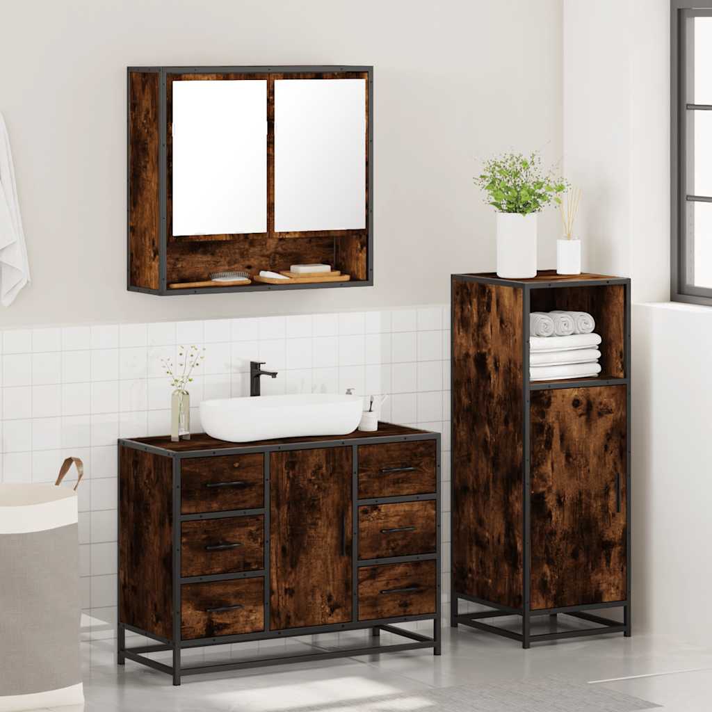 Ensemble de meubles de salle de bain 3 pcs Chêne fumé