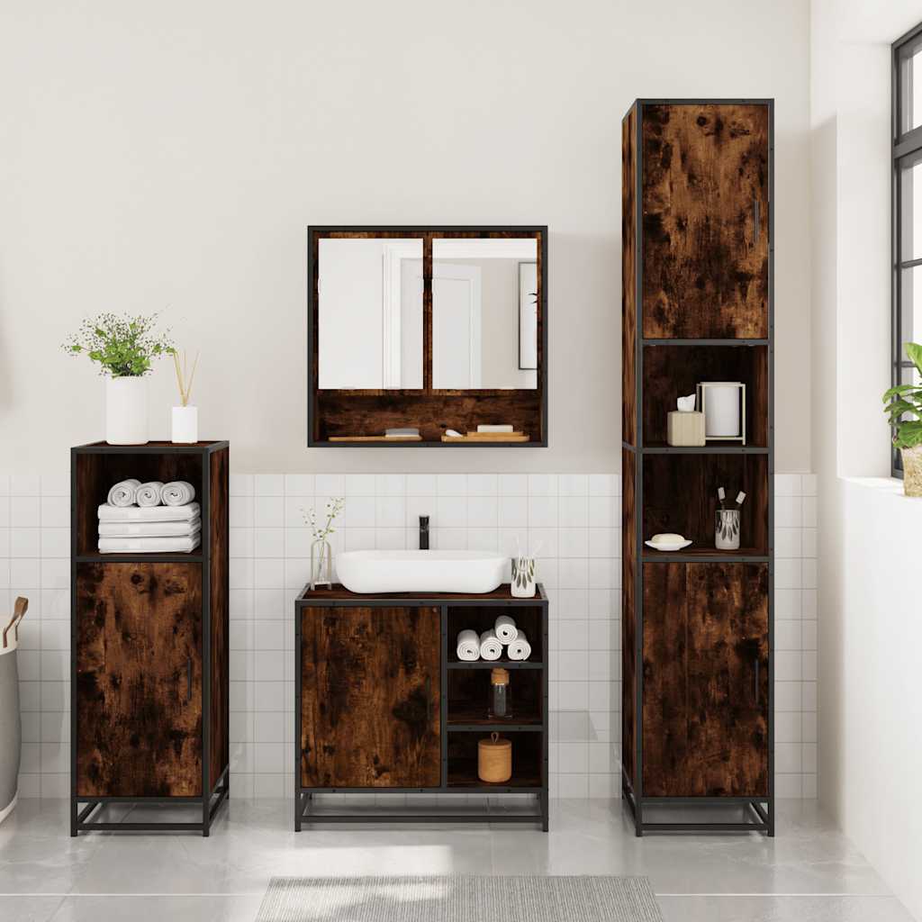 Ensemble de meubles de salle de bain 3 pcs Chêne fumé