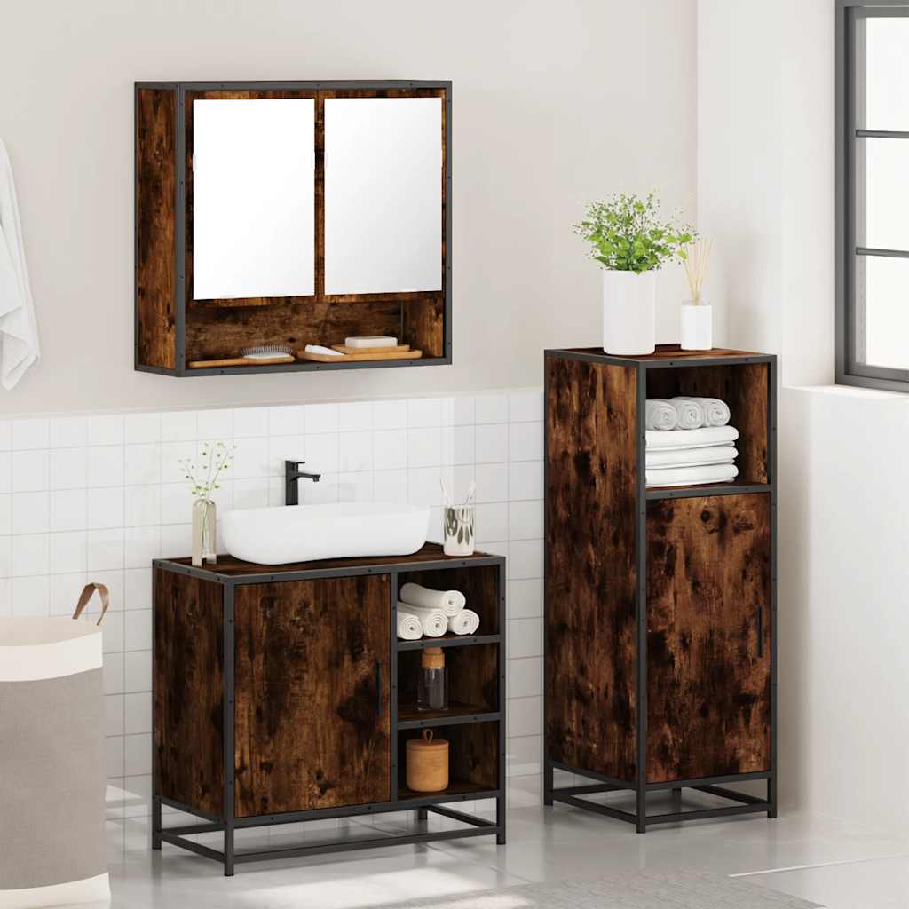 Ensemble de meubles de salle de bain 3 pcs Chêne fumé