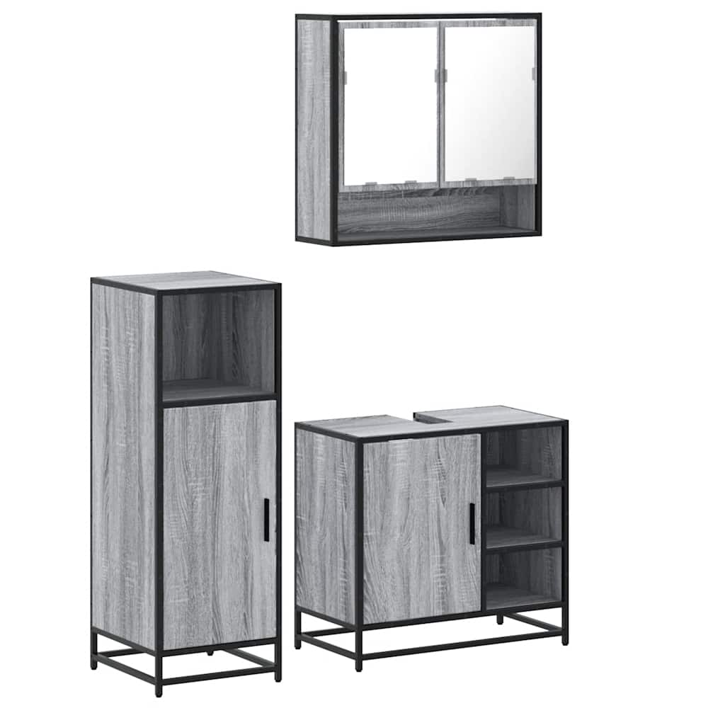 Ensemble de meubles de salle de bain 3 pcs Sonoma gris