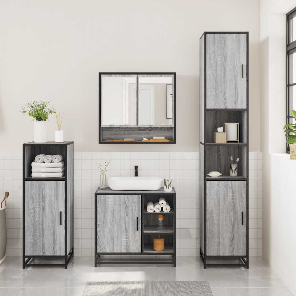 Ensemble de meubles de salle de bain 3 pcs Sonoma gris