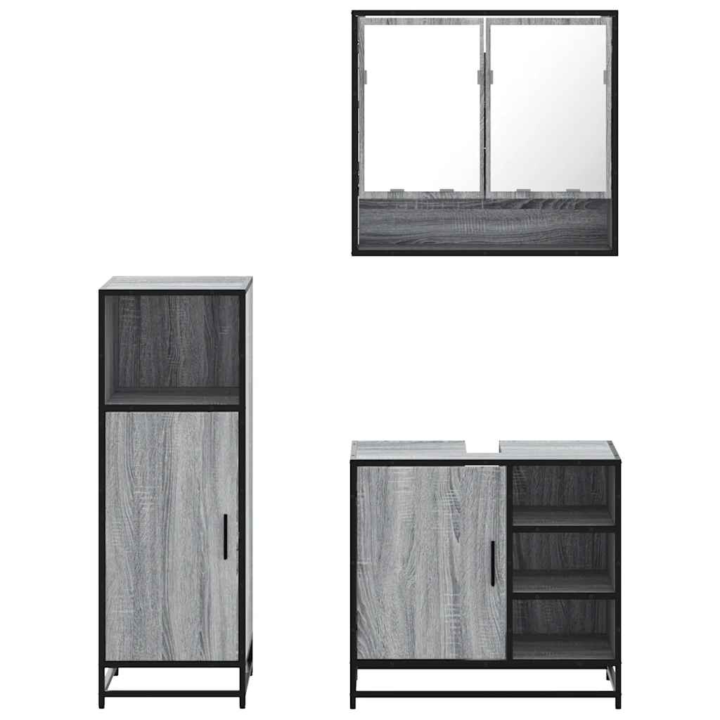 Ensemble de meubles de salle de bain 3 pcs Sonoma gris