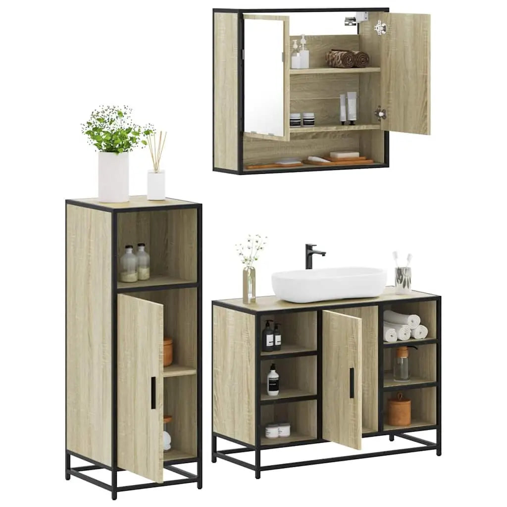 Ensemble de meubles de salle de bain 3 pcs chêne sonoma - XIOS