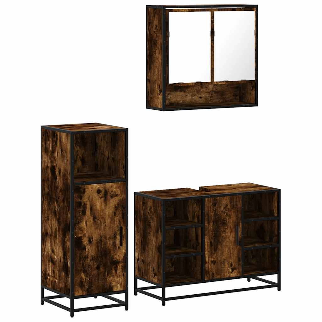 Ensemble de meubles de salle de bain 3 pcs Chêne fumé