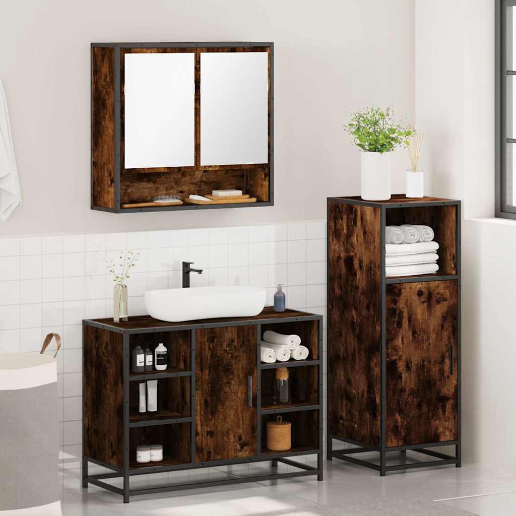 Ensemble de meubles de salle de bain 3 pcs Chêne fumé