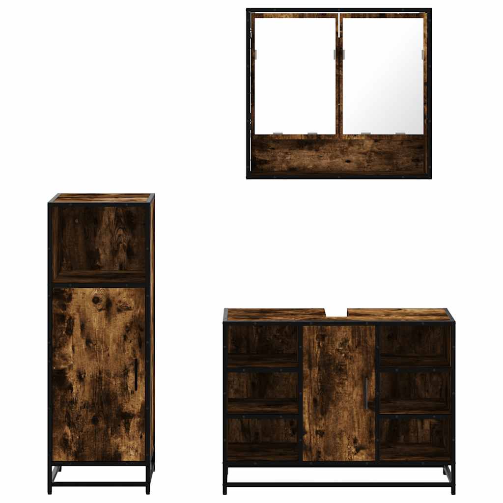 Ensemble de meubles de salle de bain 3 pcs Chêne fumé
