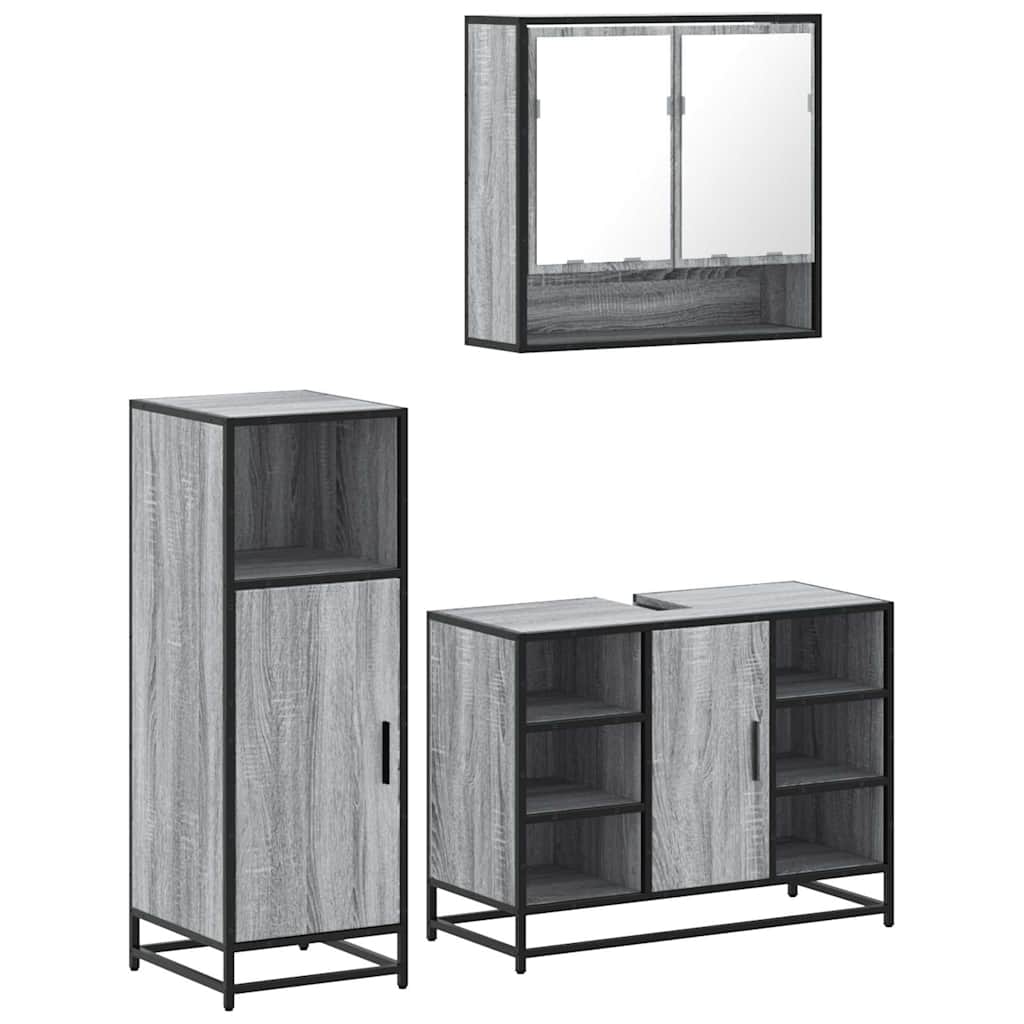 Ensemble de meubles de salle de bain 3 pcs Sonoma gris