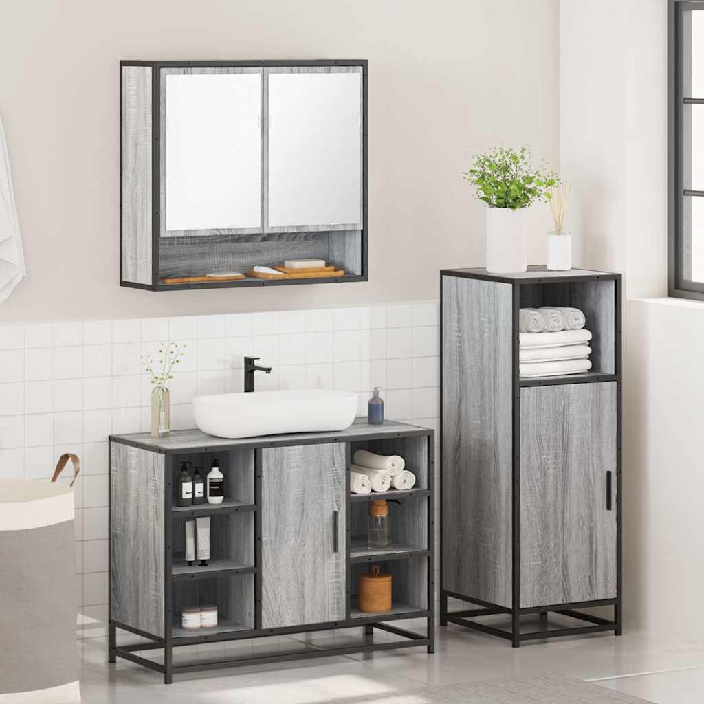 Ensemble de meubles de salle de bain 3 pcs Sonoma gris
