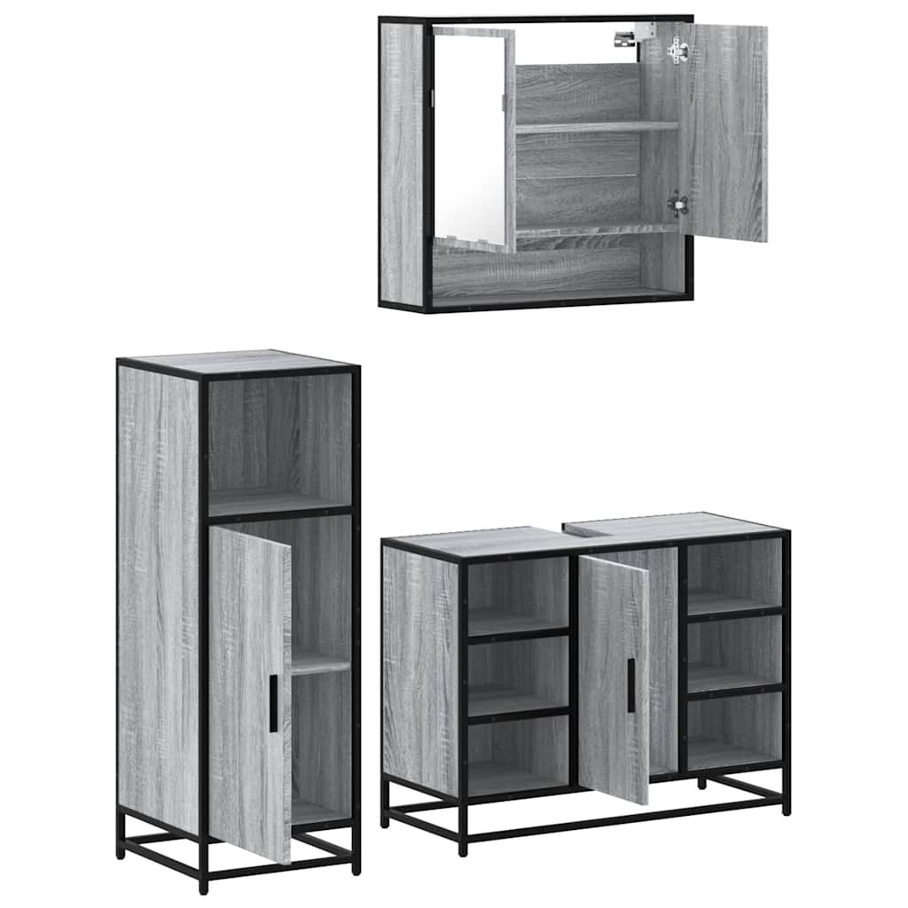Ensemble de meubles de salle de bain 3 pcs Sonoma gris