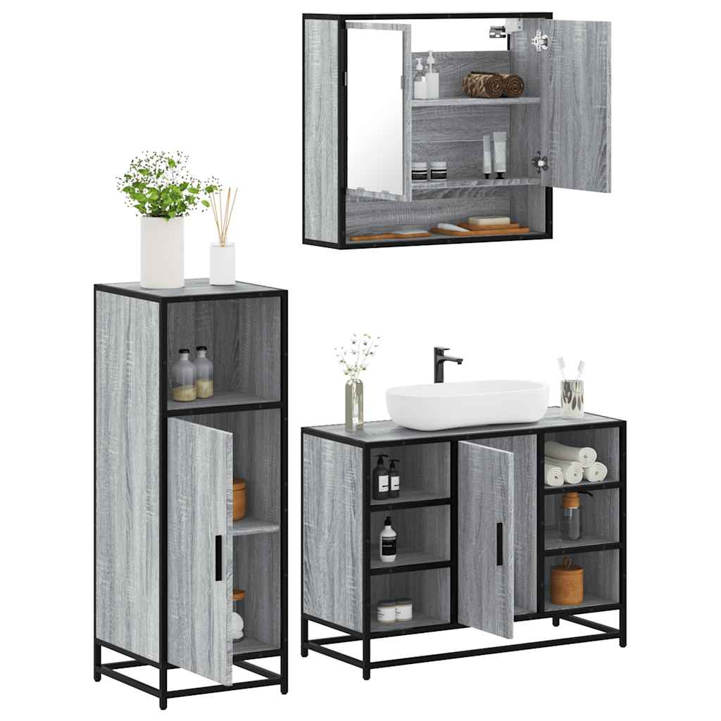 Ensemble de meubles de salle de bain 3 pcs Sonoma gris
