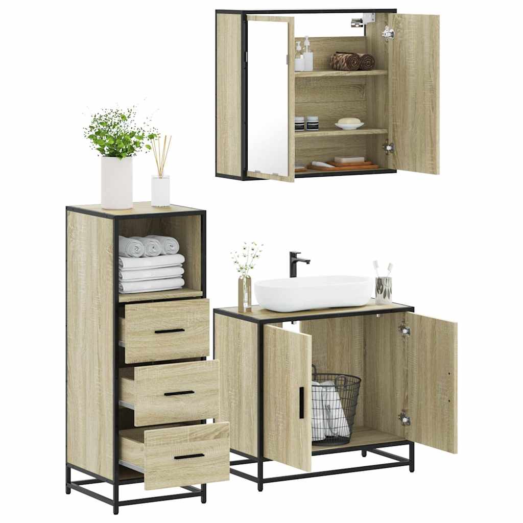 Ensemble de meubles de salle de bain 3 pcs chêne sonoma