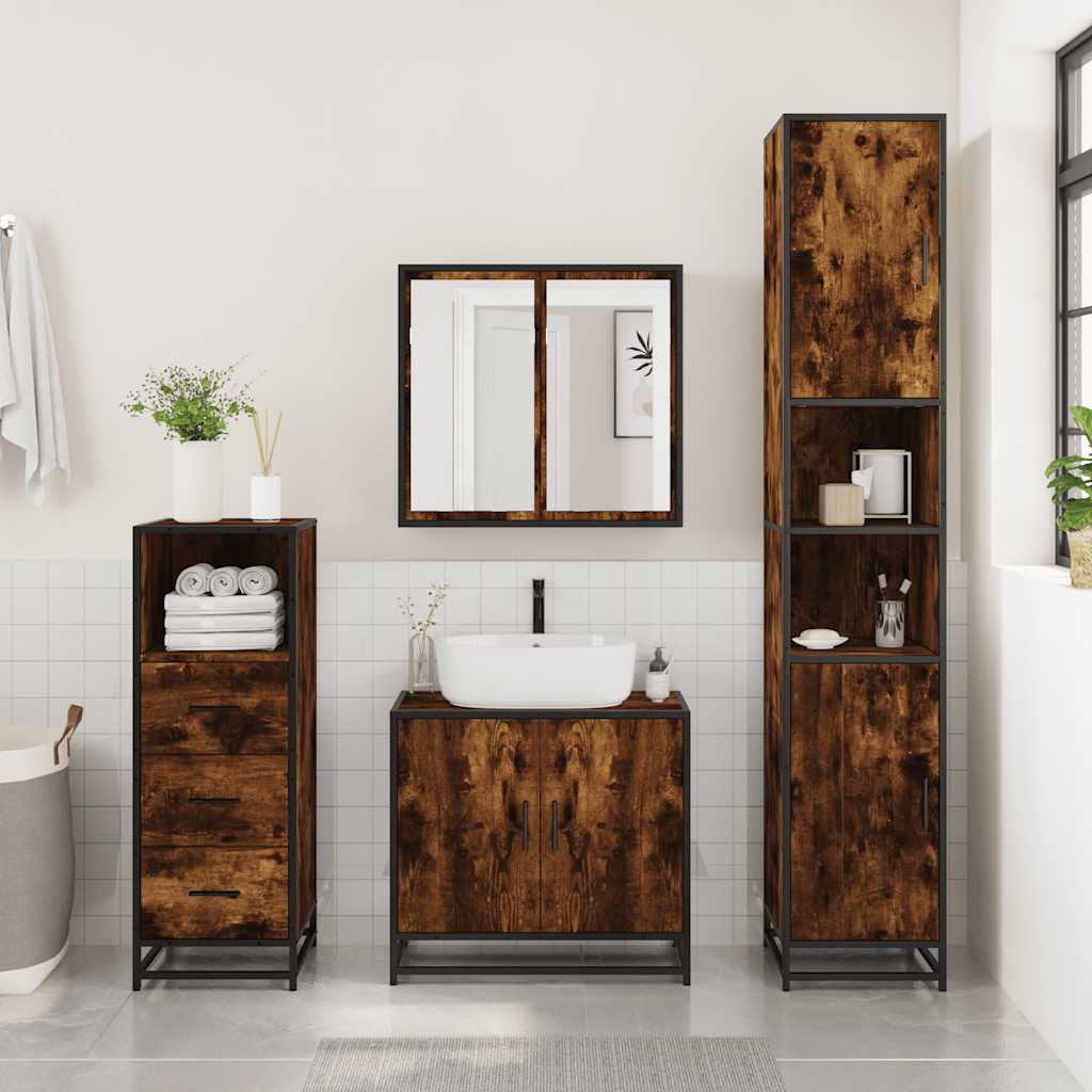Ensemble de meubles de salle de bain 3 pcs Chêne fumé