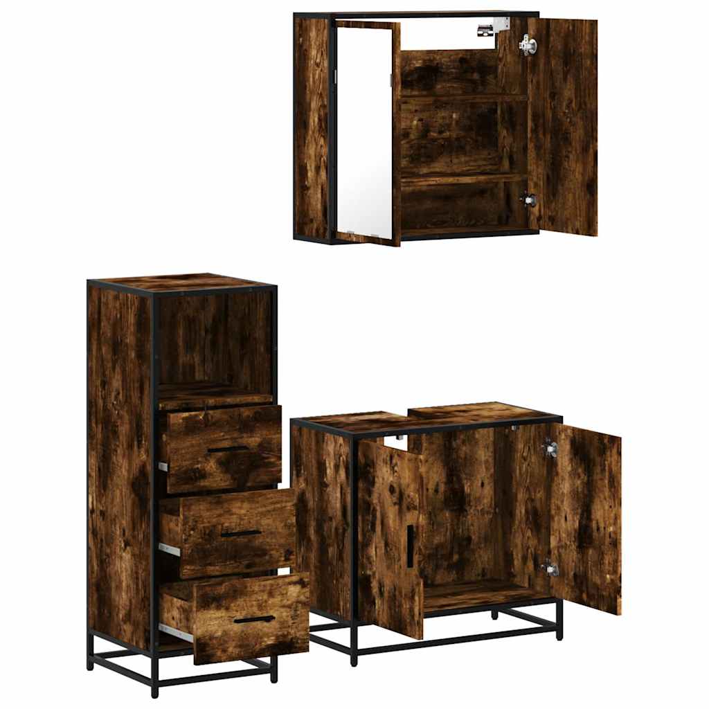 Ensemble de meubles de salle de bain 3 pcs Chêne fumé
