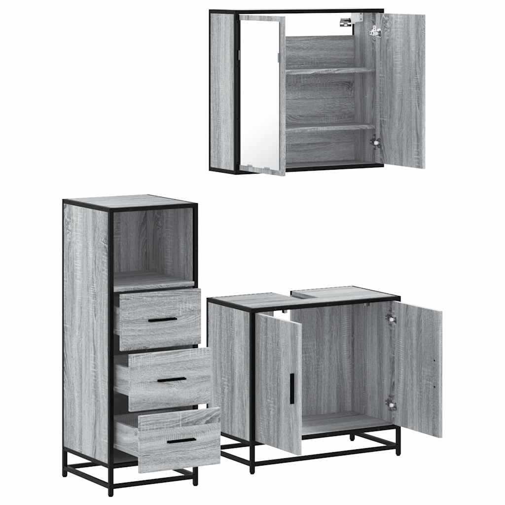 Ensemble de meubles de salle de bain 3 pcs Sonoma gris