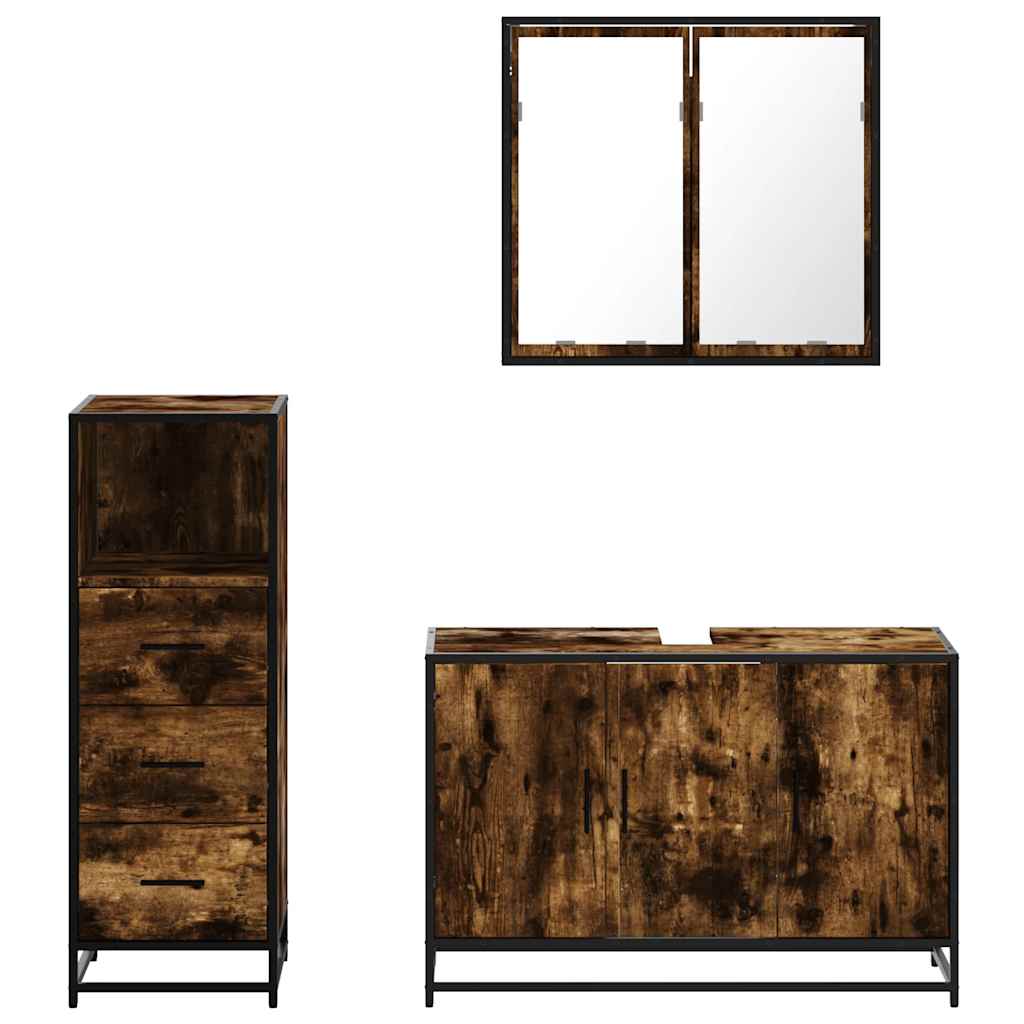 Ensemble de meubles de salle de bain 3 pcs Chêne fumé